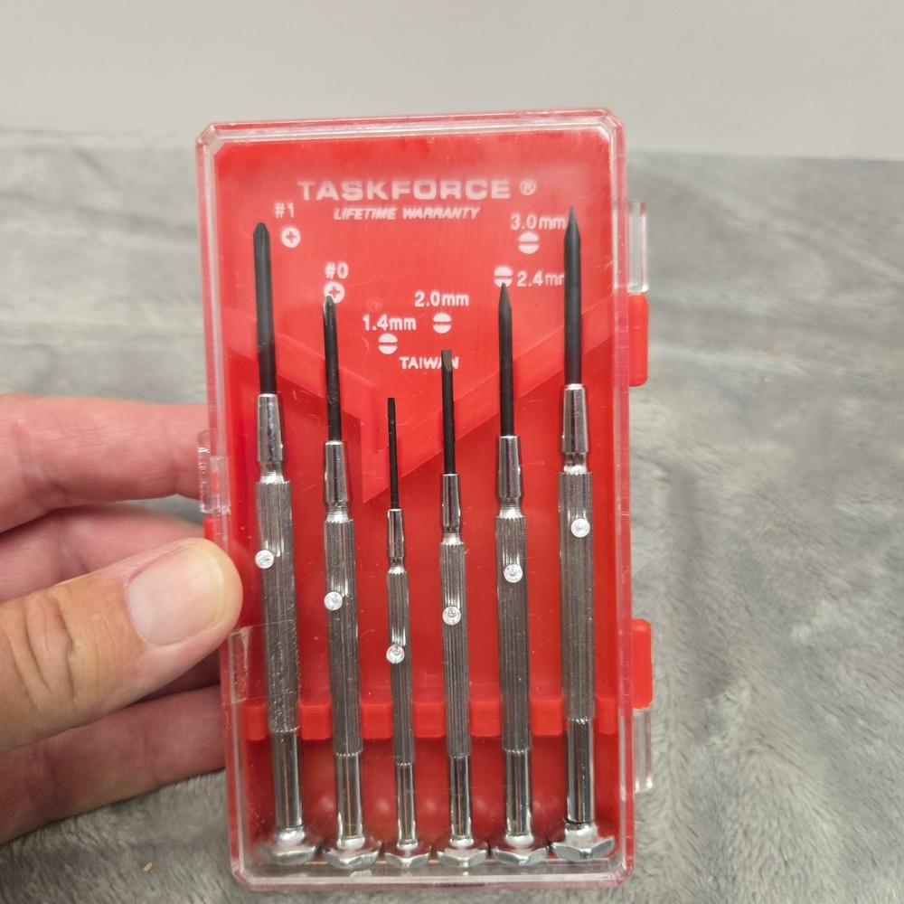 Task Force 6 Piece Precision Screwdriver Set Phillips Flat Head Red Case Taiwan